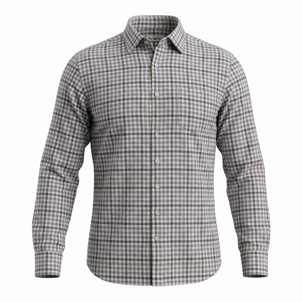 Alan Paine Mens Blue Grey Tattersall Plaid Cotton Flannel Button Down Shirt L